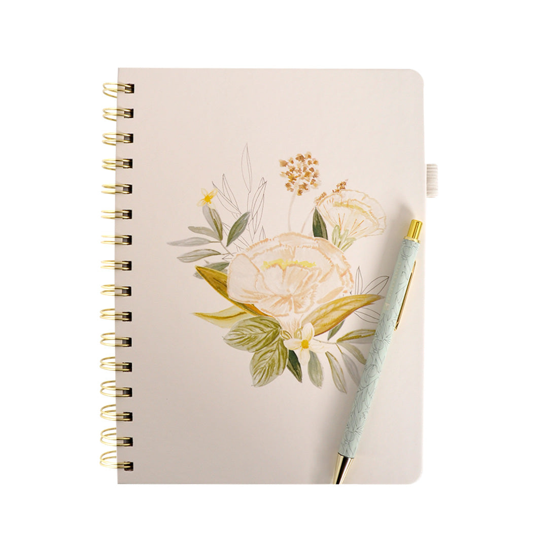 Hardcover Notebook With Pen - Cream Carnation